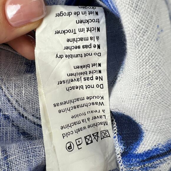 Piazza Del Tempio White Blue Tiered Top Linen Abstract Print Scoop Neck Size XL - Picture 10 of 12